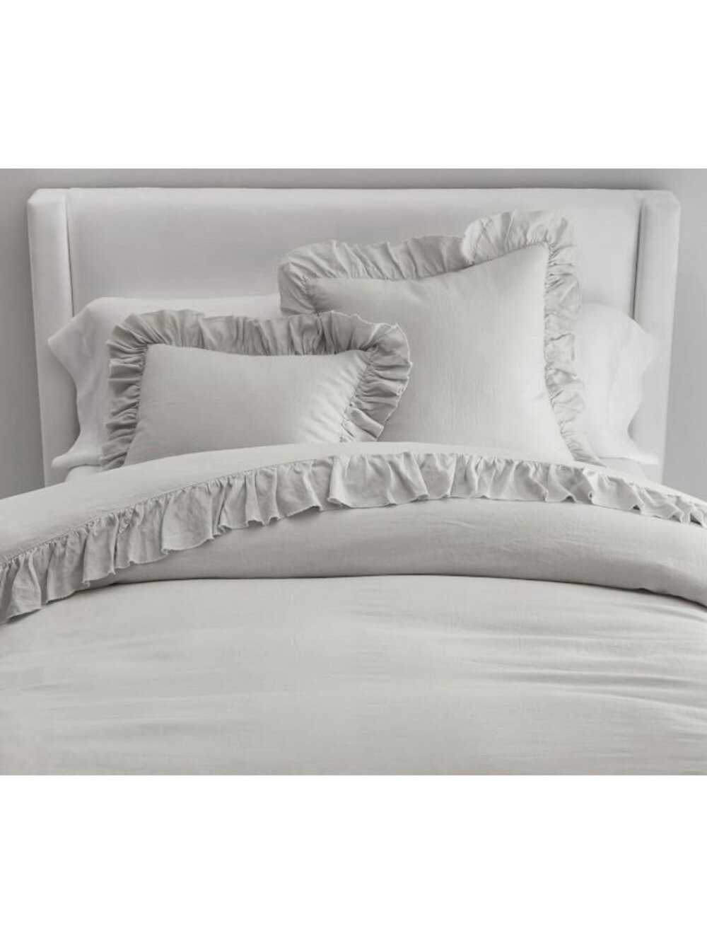 PAIR pottery barn tencel ruffle standard Pillow shams‎ Soft grey EURO New